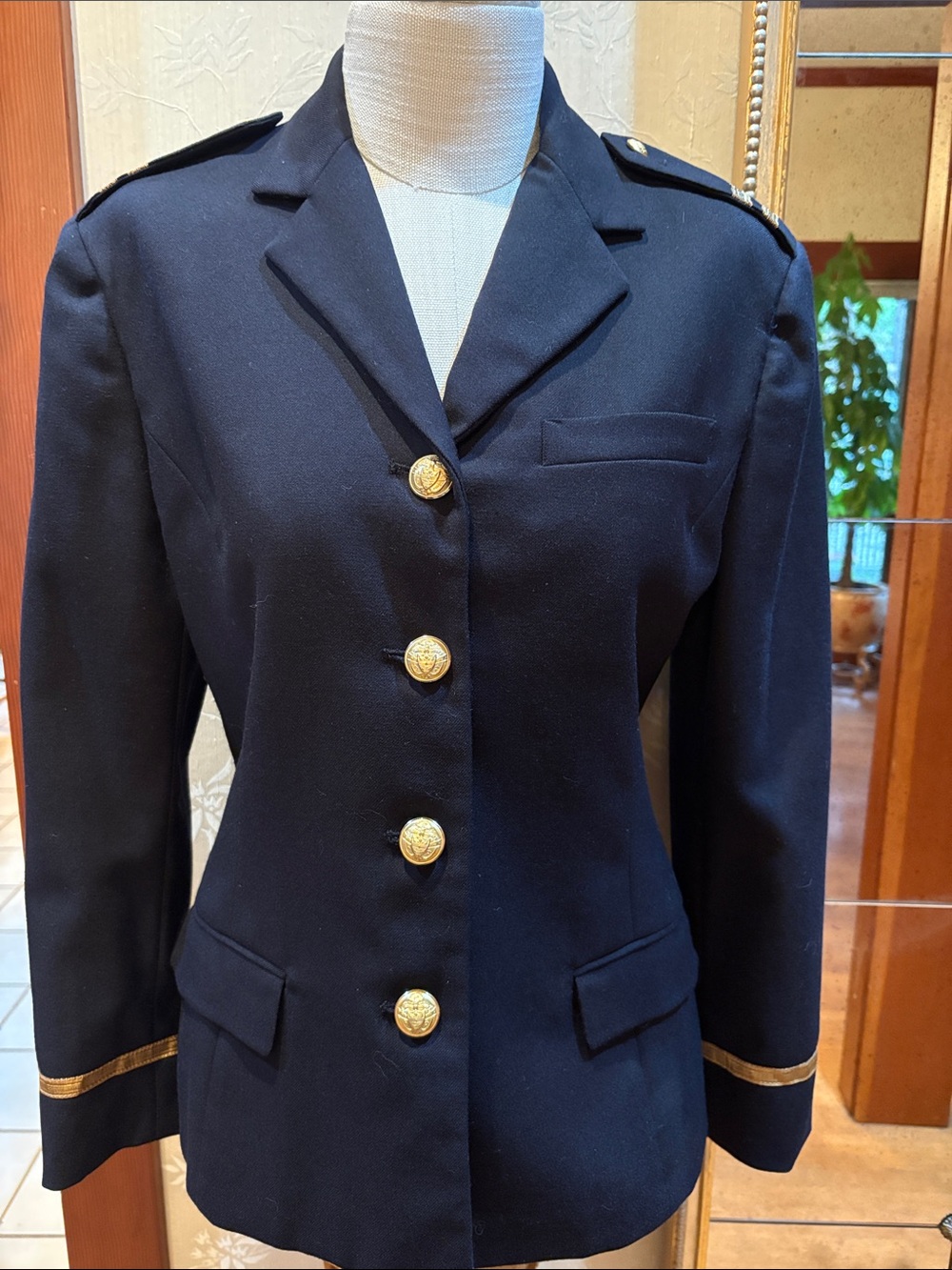 Ralph Lauren Navy Military-Style Single Breasted Blazer with Gold Buttons